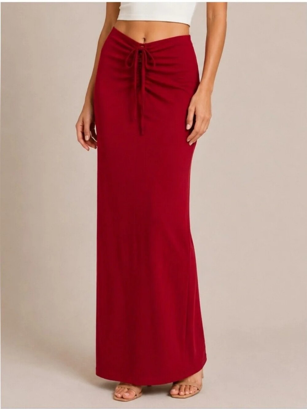 SKIMS Burgundy Brick Red Maxi Skirt with Front Tie Waist XS